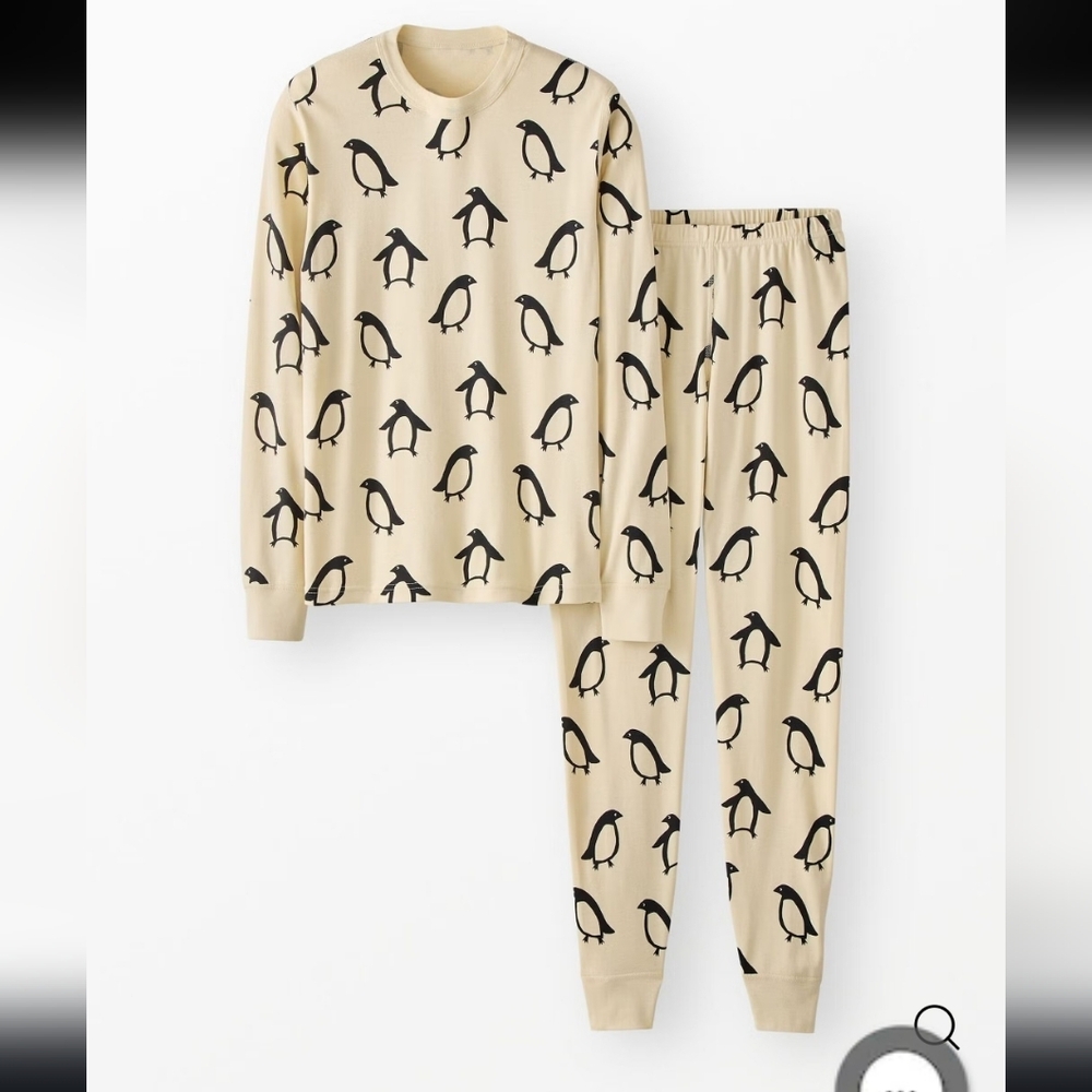 Hanna Andersson HannaSoft Penguin Print‎ PJ Set Top L / Bottoms M Like New